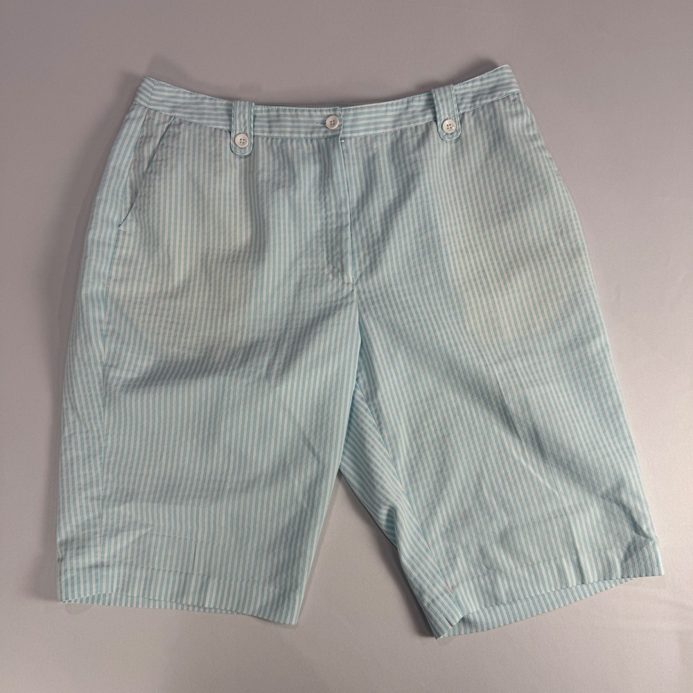EP Pro Striped Golf Shorts Men's Size 14 Blue White Flat Front Casual‎